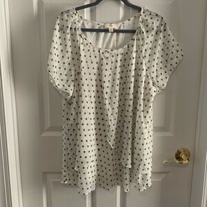 NWT Tamara H White & Green Polka Dot Swiss Dot Texture Short Sleeve Top size 3X